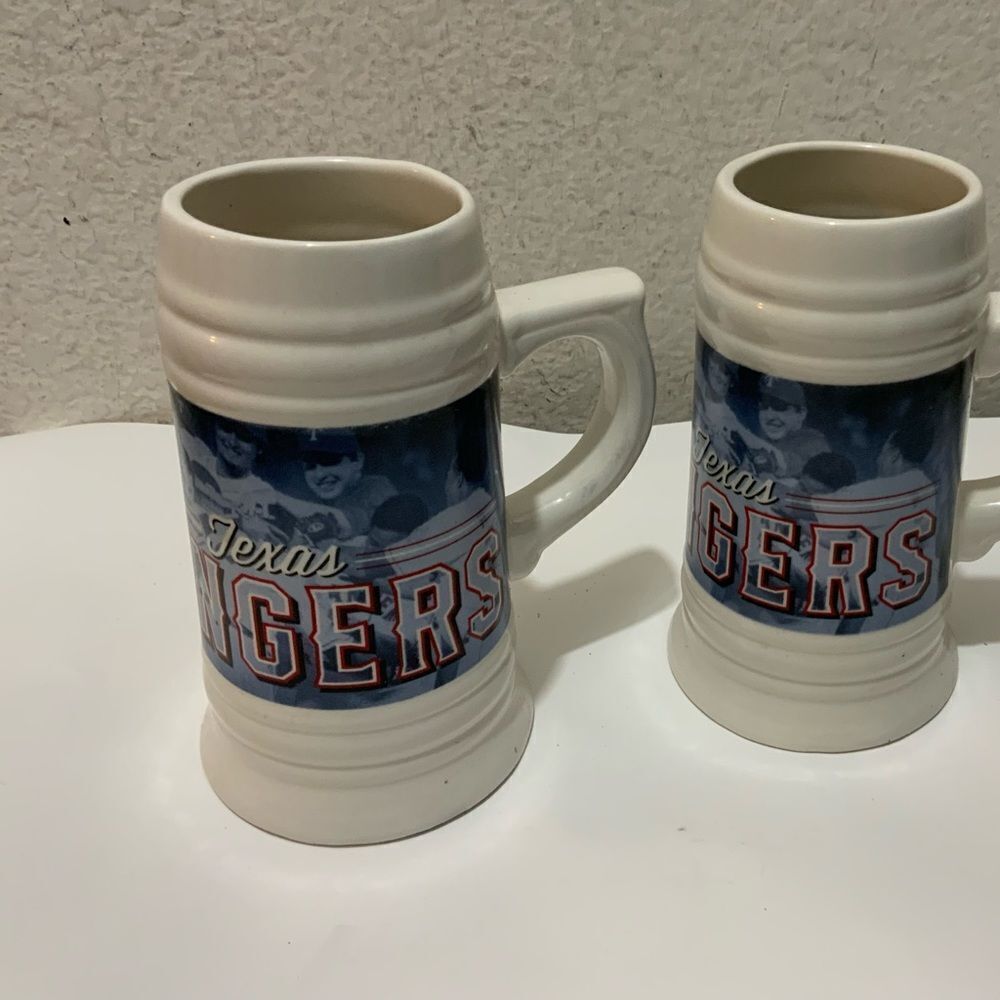 2 Texas Rangers MLB Sweet Baby Rays 7” Promotional Baseball Ceramic Beer Mugs